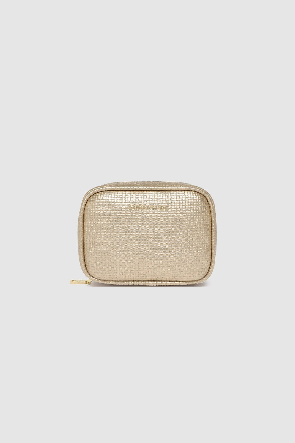 Champagne coloured jewellery case on white background