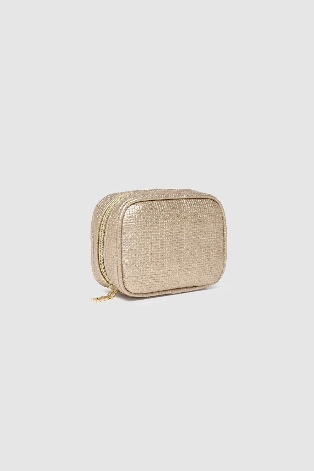Champagne coloured jewellery case on white background