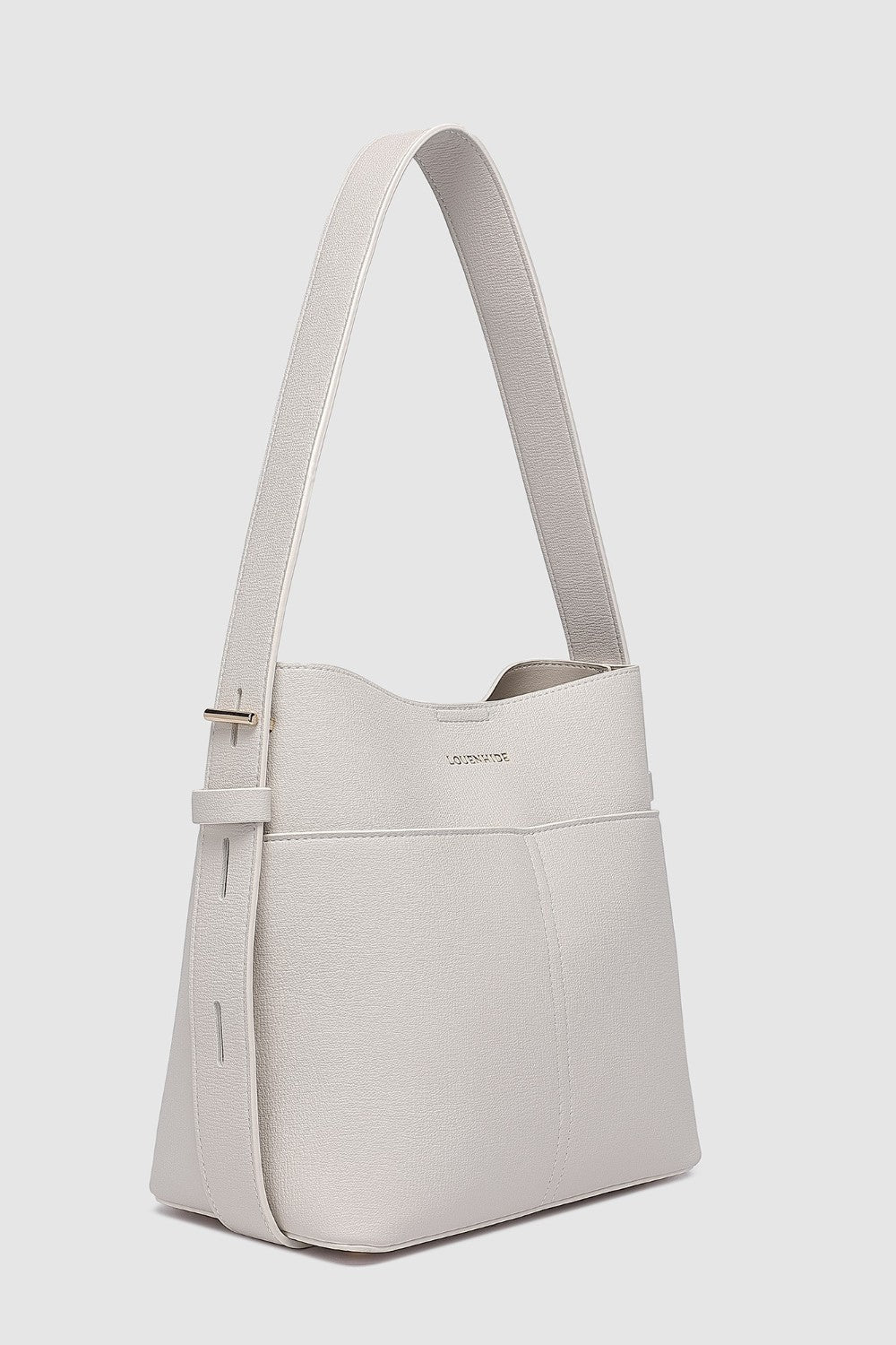 Light handbag with a strap on a white background