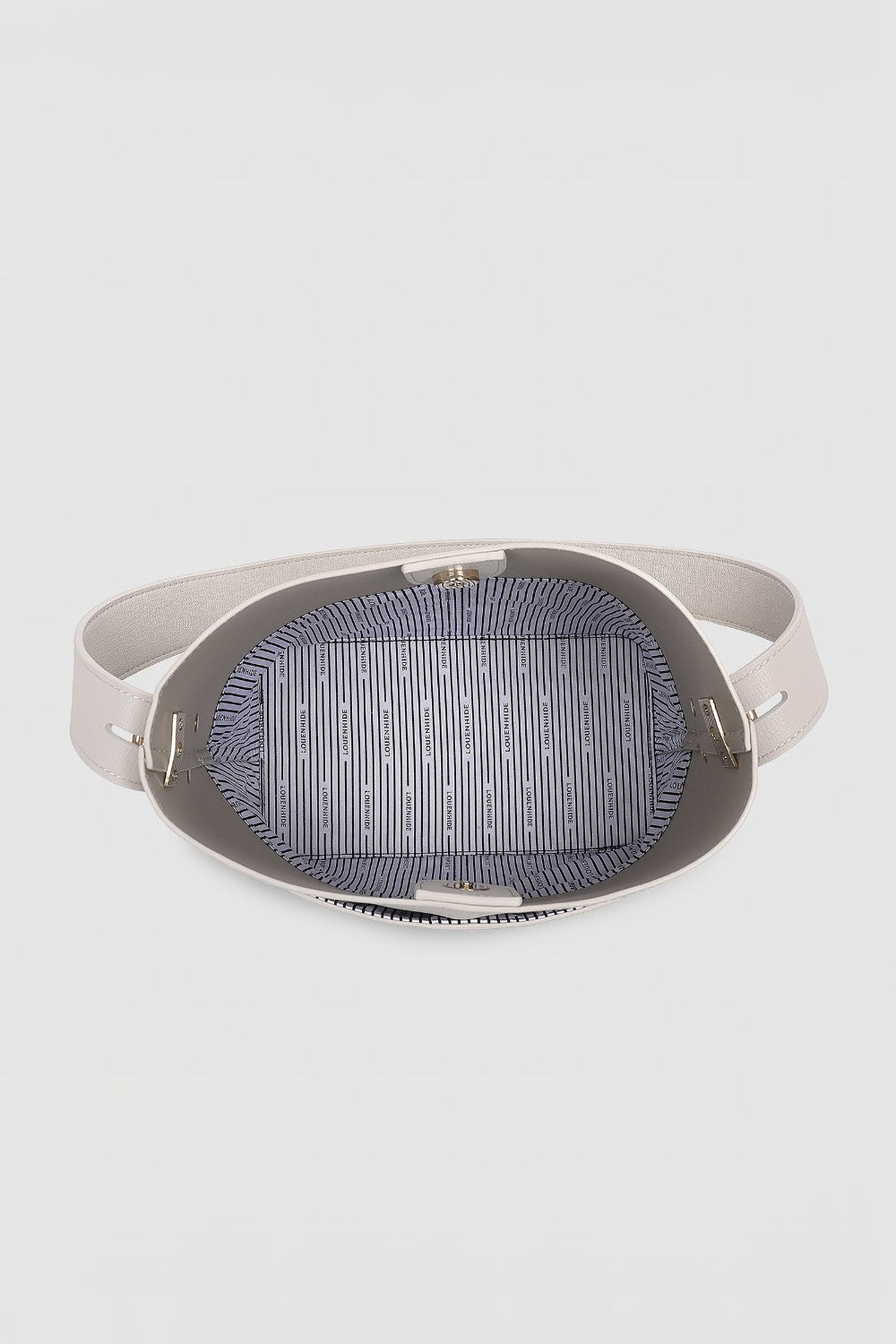 Light shoulder bag with striped lining on a white background