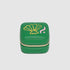 Green jewelry box with a shell design on a light gray background