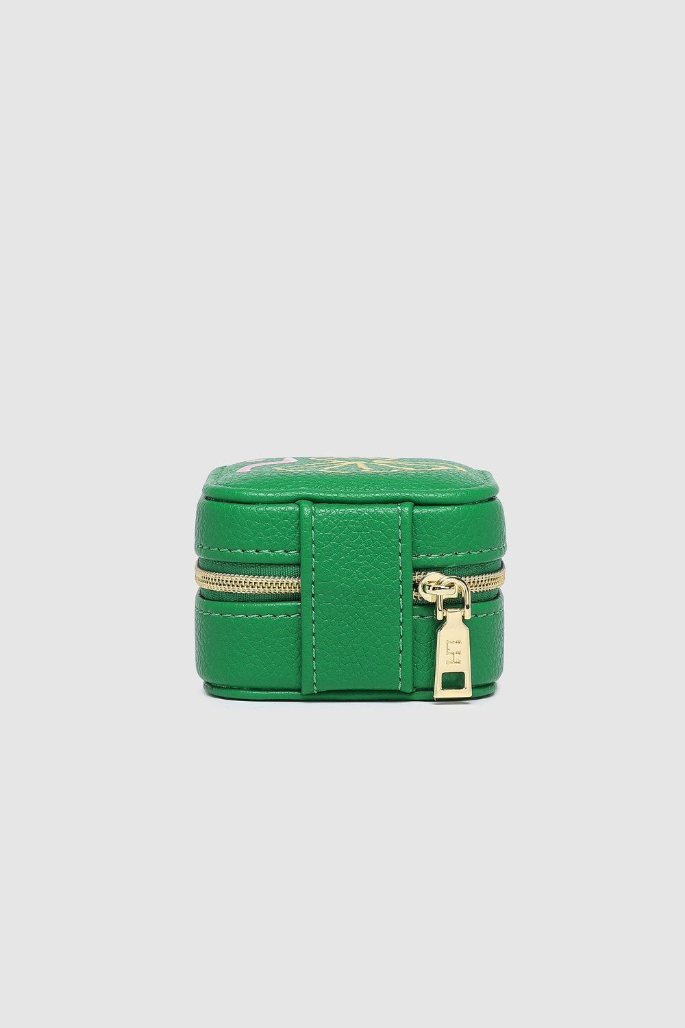 Green jewelry box on a light gray background