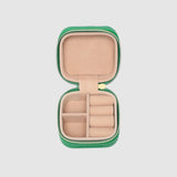 Green jewelry box  on a light gray background