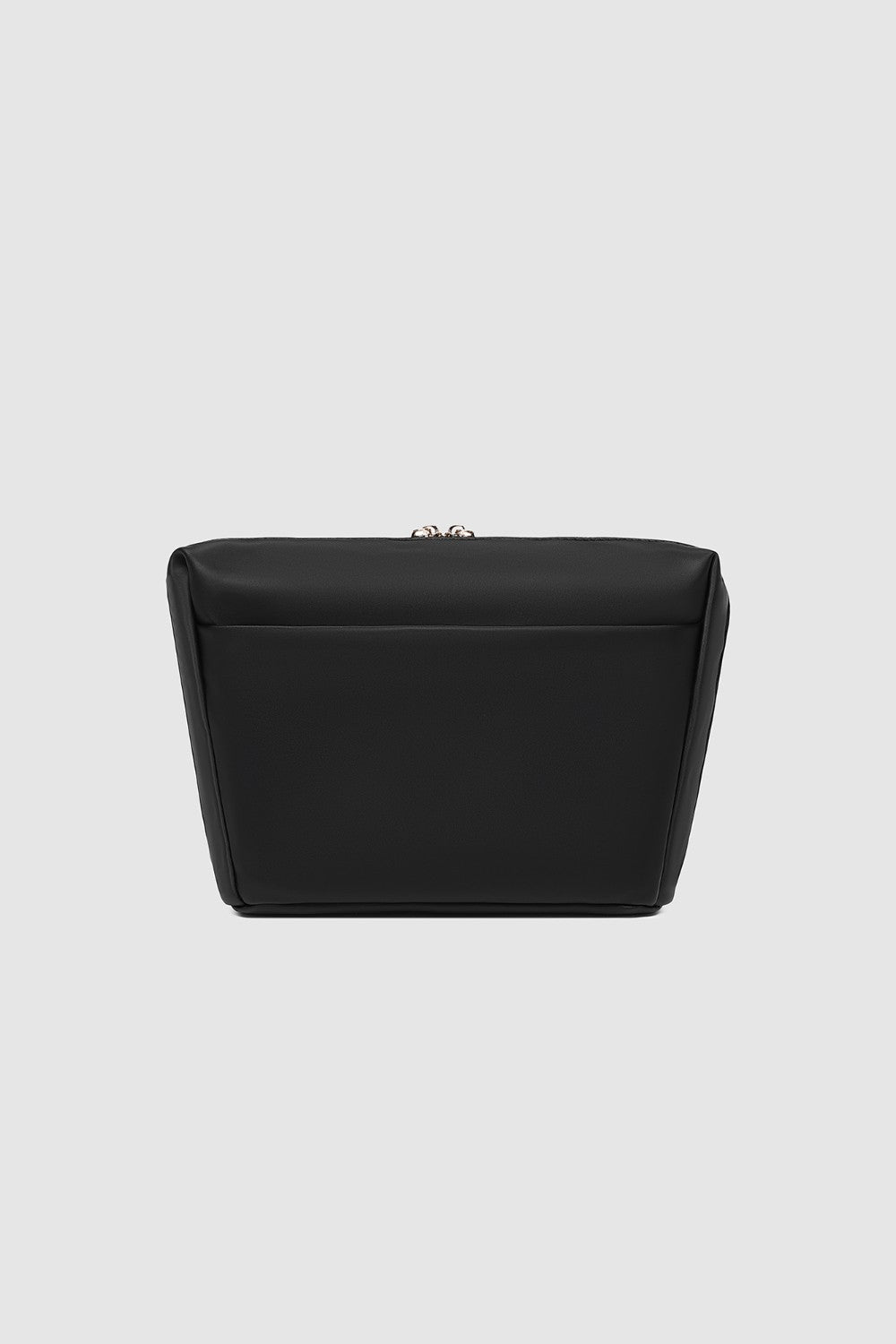 Black handbag on a light gray background