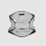 Black bag with white patterned lining on a light gray background