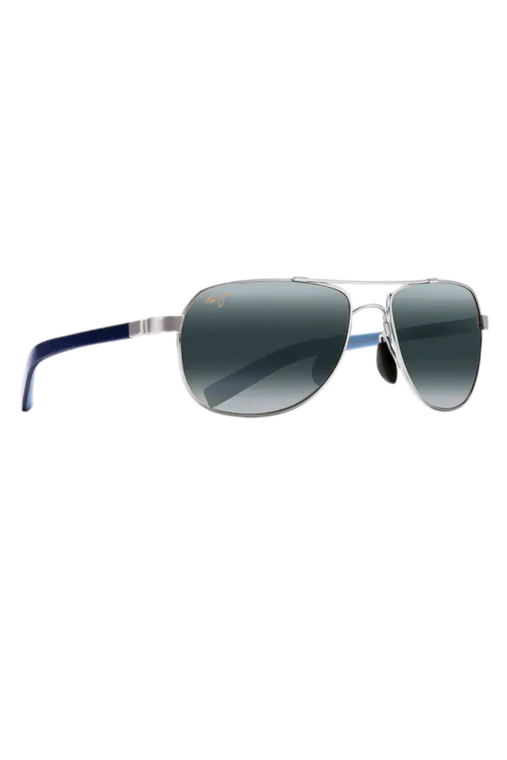 Aviator sunglasses with dark lenses on a white background