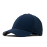 A navy blue baseball cap with a curved brim, featuring perforated side panels and a small black logo patch on the side, set against a plain white background.