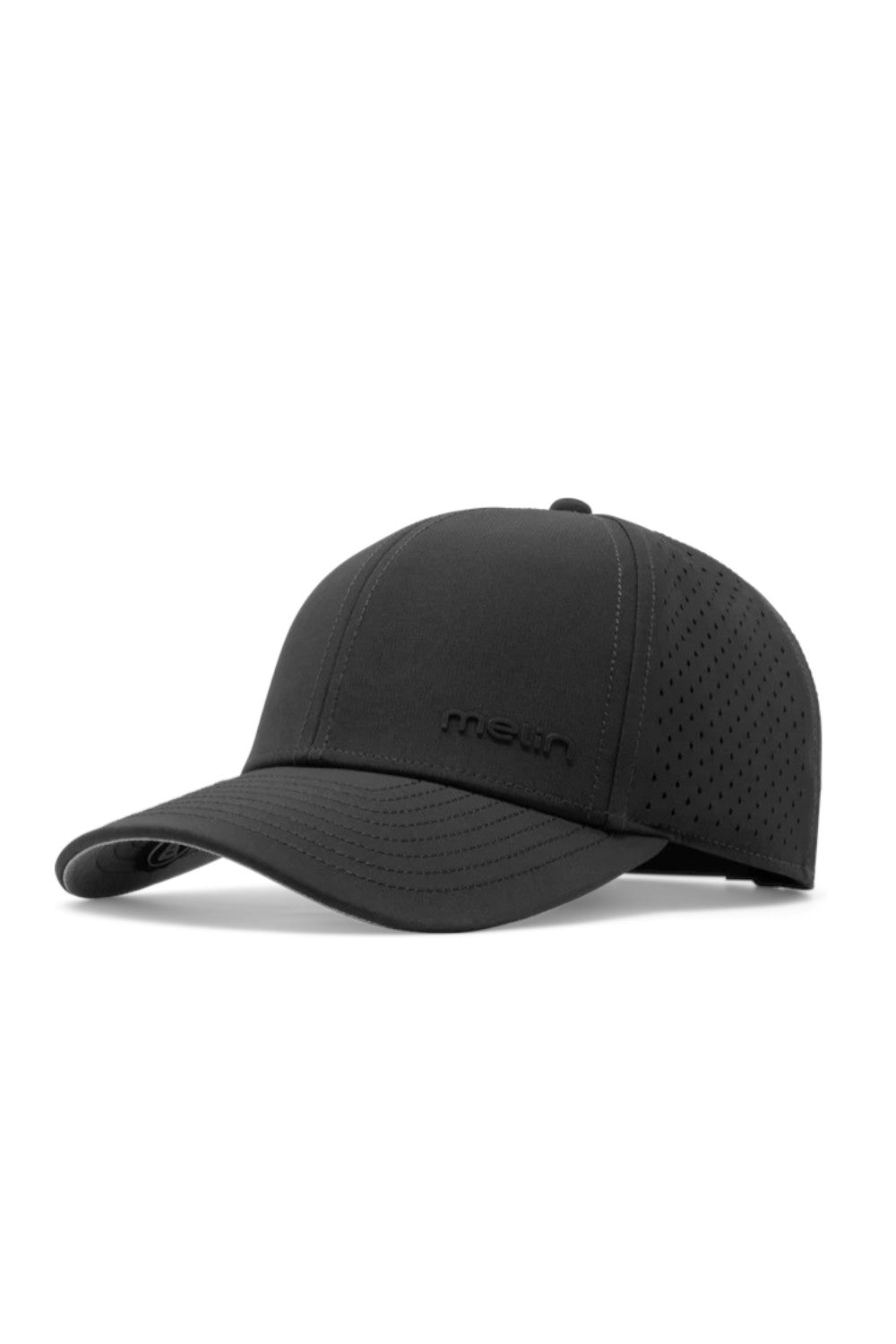 Black cap with a brand logo on a white background