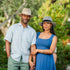 Man wearing a beige hat with a woman wearing a black hat in an outdoor setting