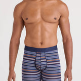 Man wearing blue striped underwear on a white background