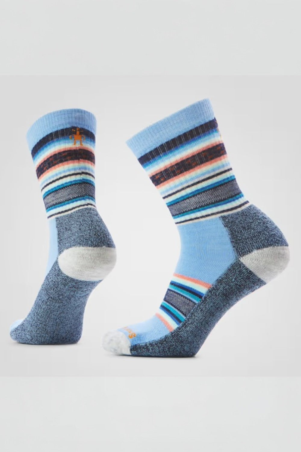 Pair of striped socks on a light gray background