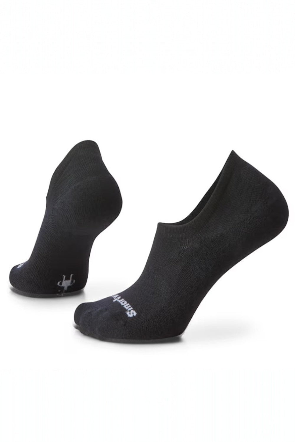 Black socks with a brand logo on a white background