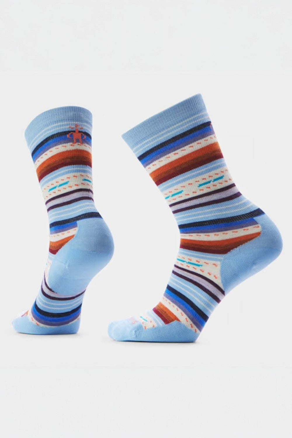 Pair of striped socks with a blue background