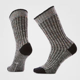 Pair of gray and black socks on a white background