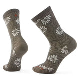 Pair of brown socks with floral pattern on a white background
