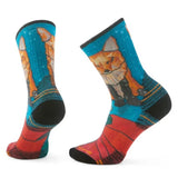 Colourful socks with fox design on a white background