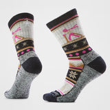 Pair of socks with a pattern on a light gray background