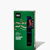 Green packaging of SAXX men's underwear with a window displaying the product.