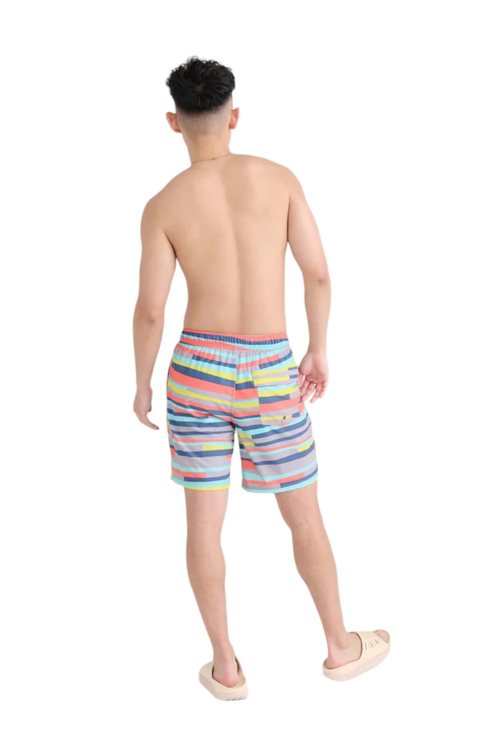 HOW IT FITS = These 2N1 swim shorts combine a Slim Fit liner over a fixed-waist shell. The integrated liner is form-fitting through the butt and thighs. MADE FOR = Beach bash and beyond. Featuring an ultra-light mesh liner and the BallPark Pouch™, Oh Buoy is primed for your next pool party. 