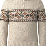 Beige sweater with patterned collar on a white background