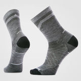 Pair of gray socks with black accents on a white background