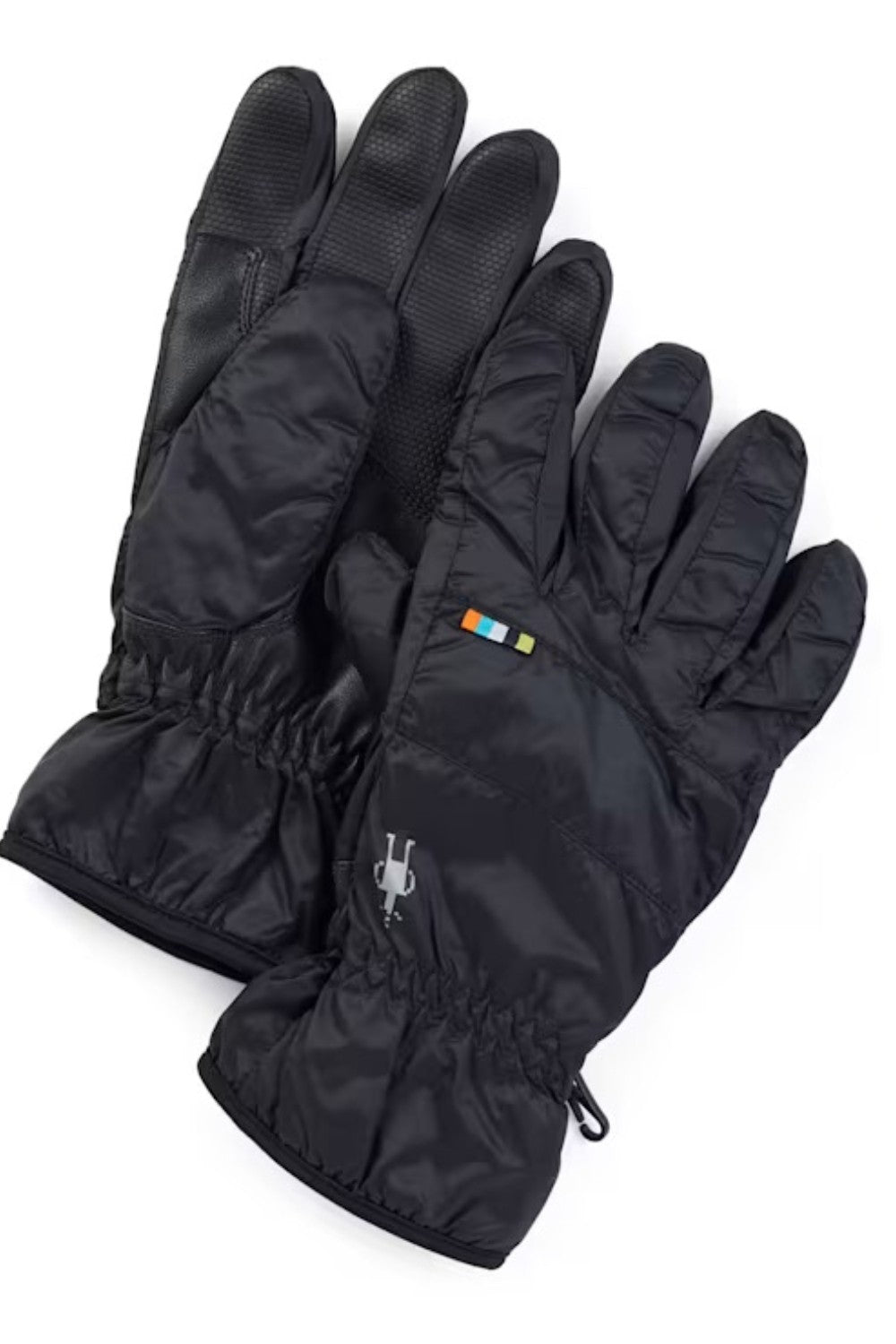 Black gloves with a brand logo on a white background