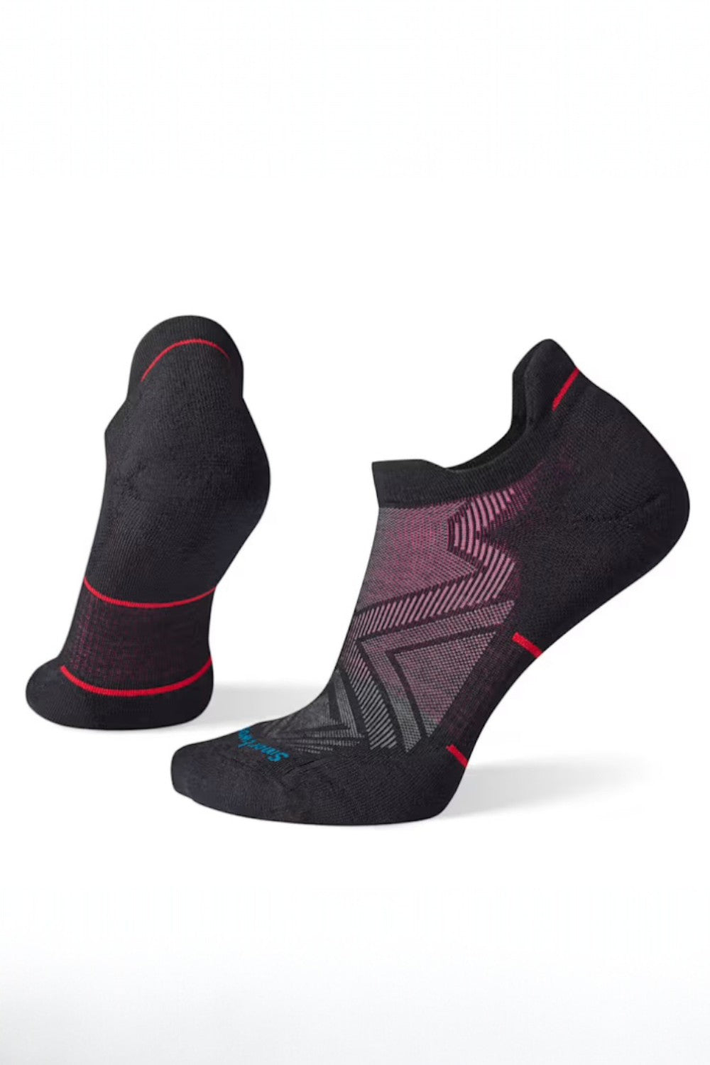 Black athletic socks with red accents on a white background