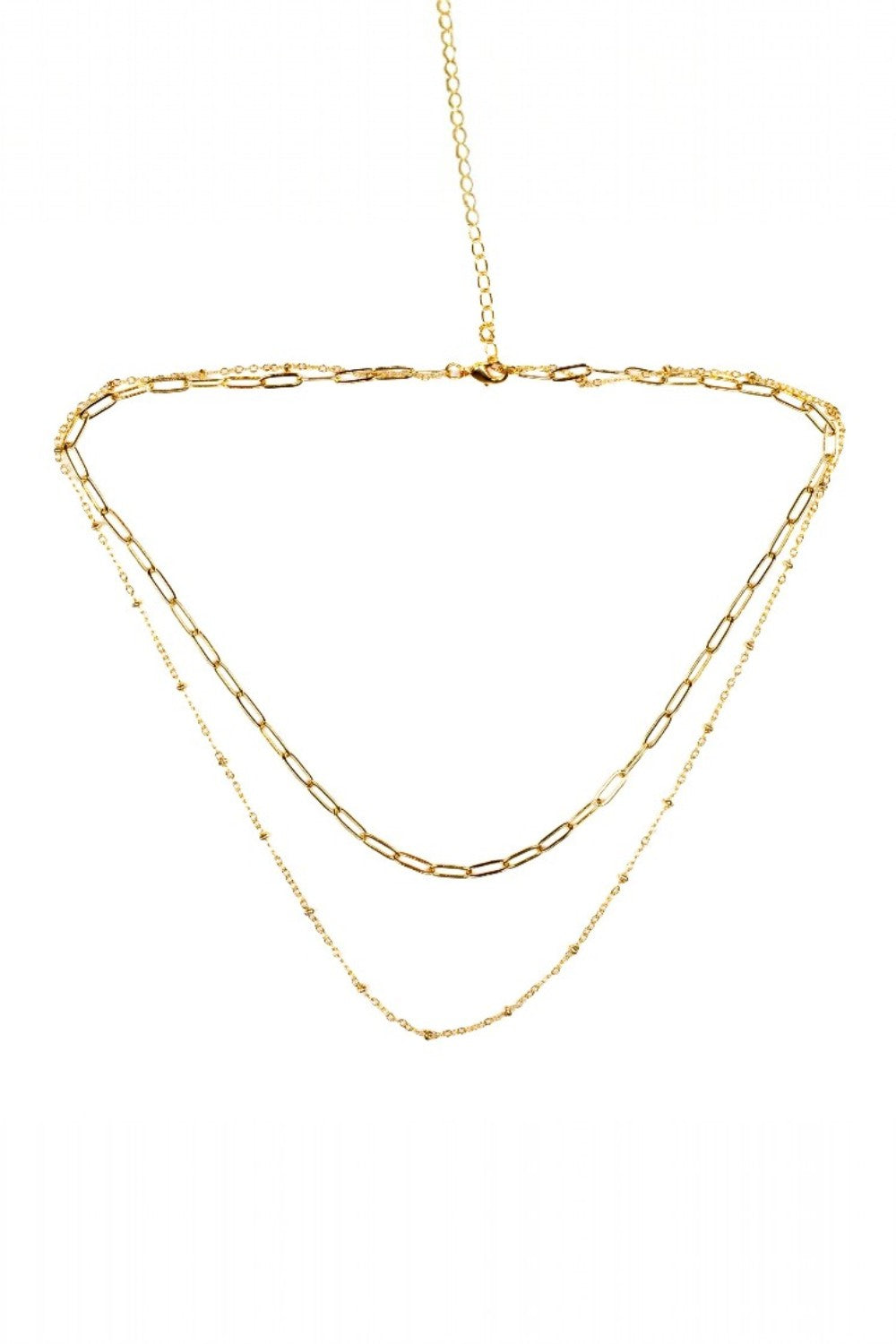 Gold chain necklace on a white background