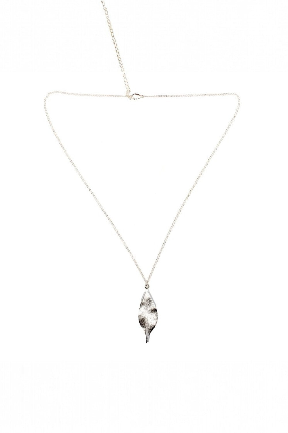 Necklace with a leaf pendant on a white background