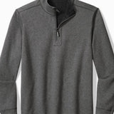 Gray pullover with a quarter zip on a white background