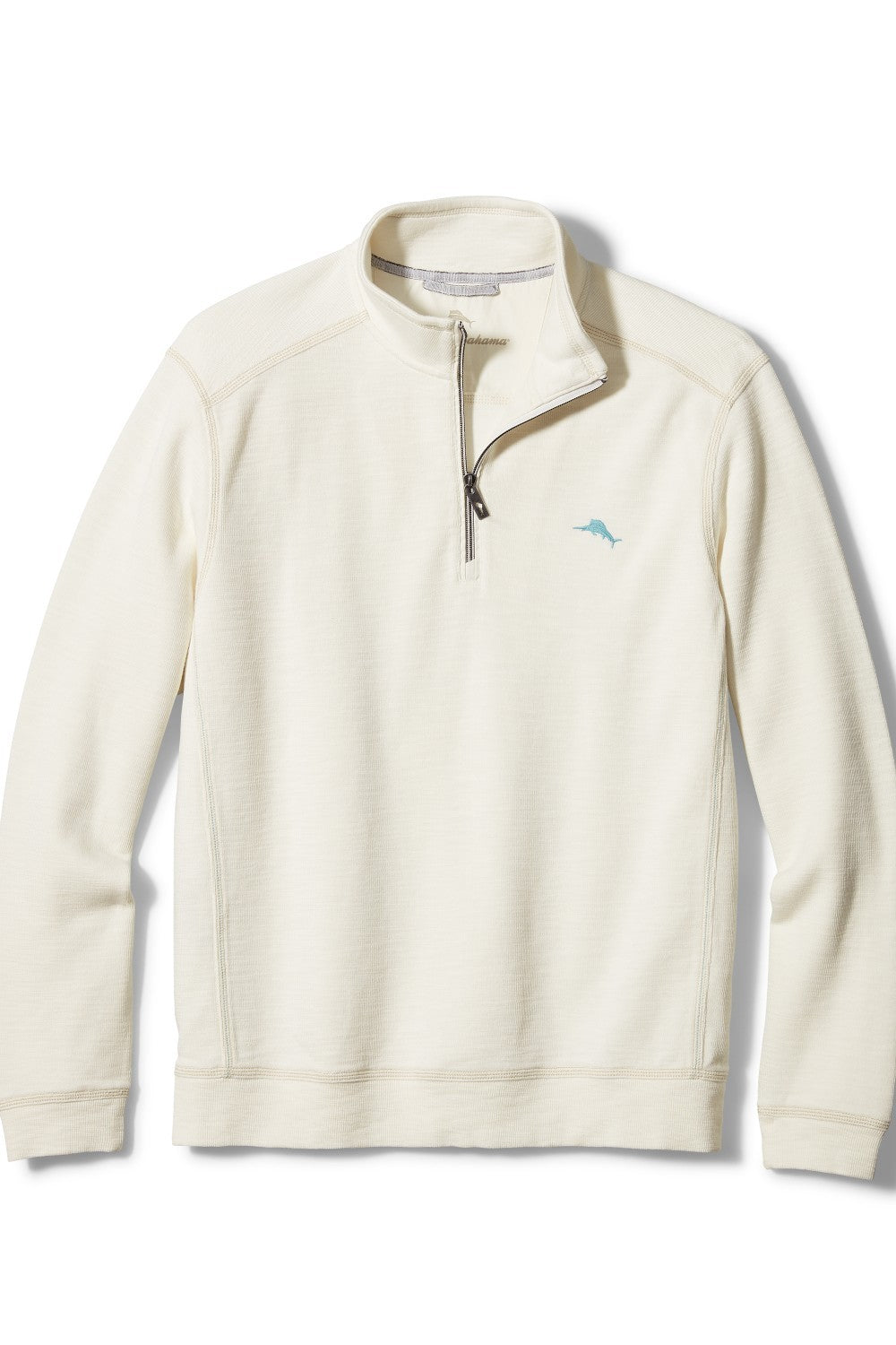 For sunset at the beach or an easy bonfire layer, look to this comfortable half-zip sweatshirt with a subtle faded wash and unique slubbed texture.
