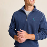 For sunset at the beach or an easy bonfire layer, look to this comfortable half-zip sweatshirt with a subtle faded wash and unique slubbed texture.