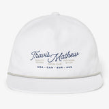 The GATE CRASHER HAT walks in first and explains itself later. Tech Chino construction, a raised flocked graphic, and a rope brim that sets the tone before you say a word.