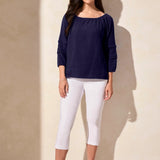 Soak up the sunshine in this breezy off-shoulder top, or transform your look by adjusting the neckline for extra coverage with its convertible design. Crafted from breathable cotton gauze with a subtle crinkle finish, this top stays wrinkle-free for easy wear. The long puff sleeves feature striking details and end in a fitted hem that can be effortlessly pushed back for a more relaxed vibe.