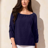 Soak up the sunshine in this breezy off-shoulder top, or transform your look by adjusting the neckline for extra coverage with its convertible design. Crafted from breathable cotton gauze with a subtle crinkle finish, this top stays wrinkle-free for easy wear. The long puff sleeves feature striking details and end in a fitted hem that can be effortlessly pushed back for a more relaxed vibe.