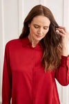 This button-up shirt takes two opposites and unites them in a way we never thought possible—an elegant flowy fit thanks to smooth satin fabric and a sharply-styled appearance with a crisply collared neckline.