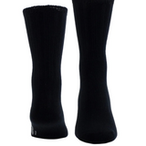 Two black socks, one showing from the toe and the other from the heel, photographed on a light background.