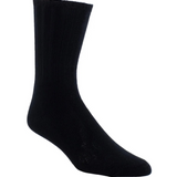 One black sock, shown from the side, photographed on a light background.