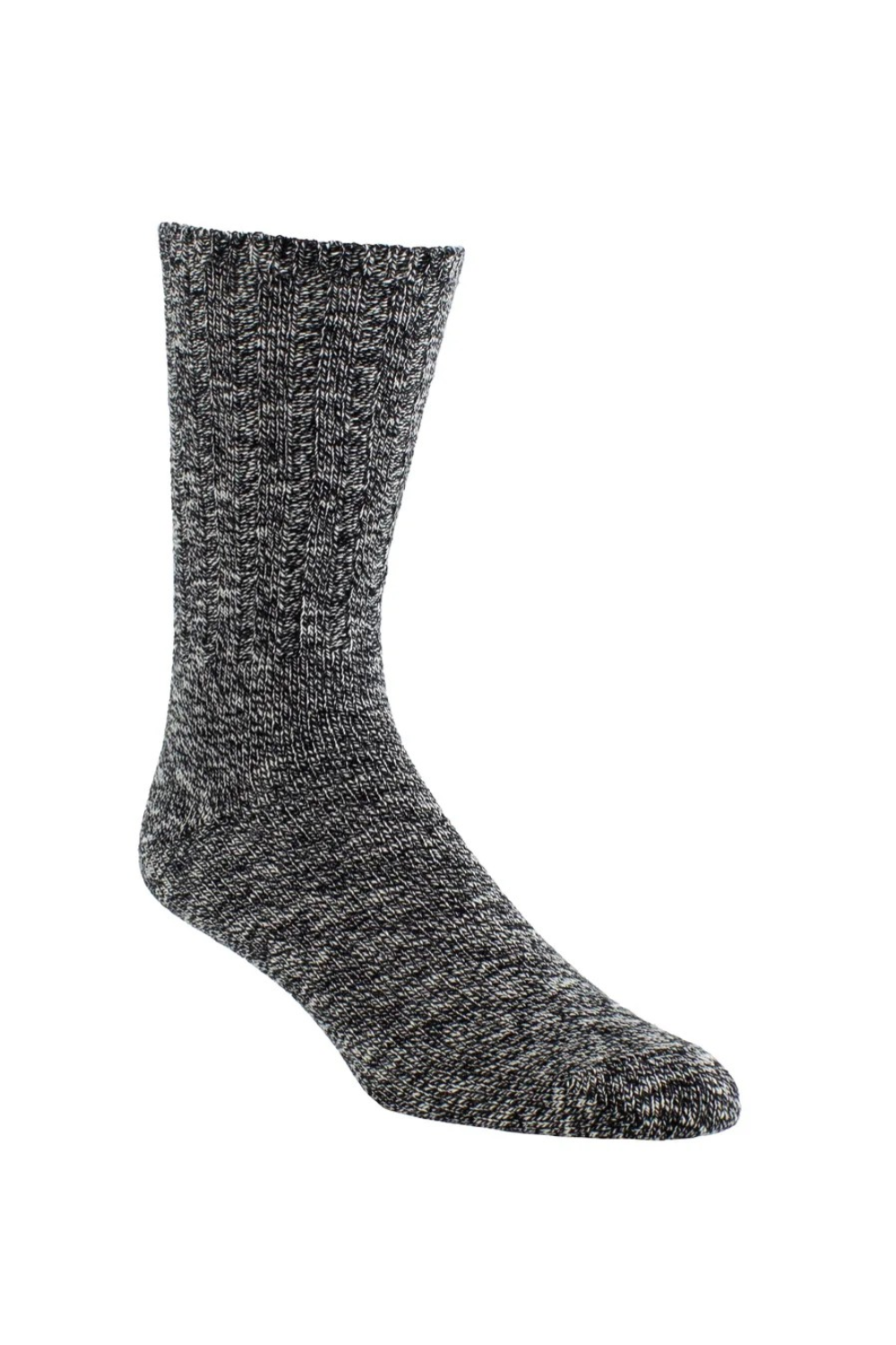 One black mix sock, shown from the side, photographed on a light background.