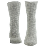 Two grey mix socks, one showing from the toe and the other from the heel, photographed on a light background.