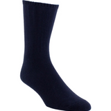One navy sock, shown from the side, photographed on a light background.