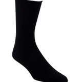 One black sock, shown from the side, photographed on a light background.