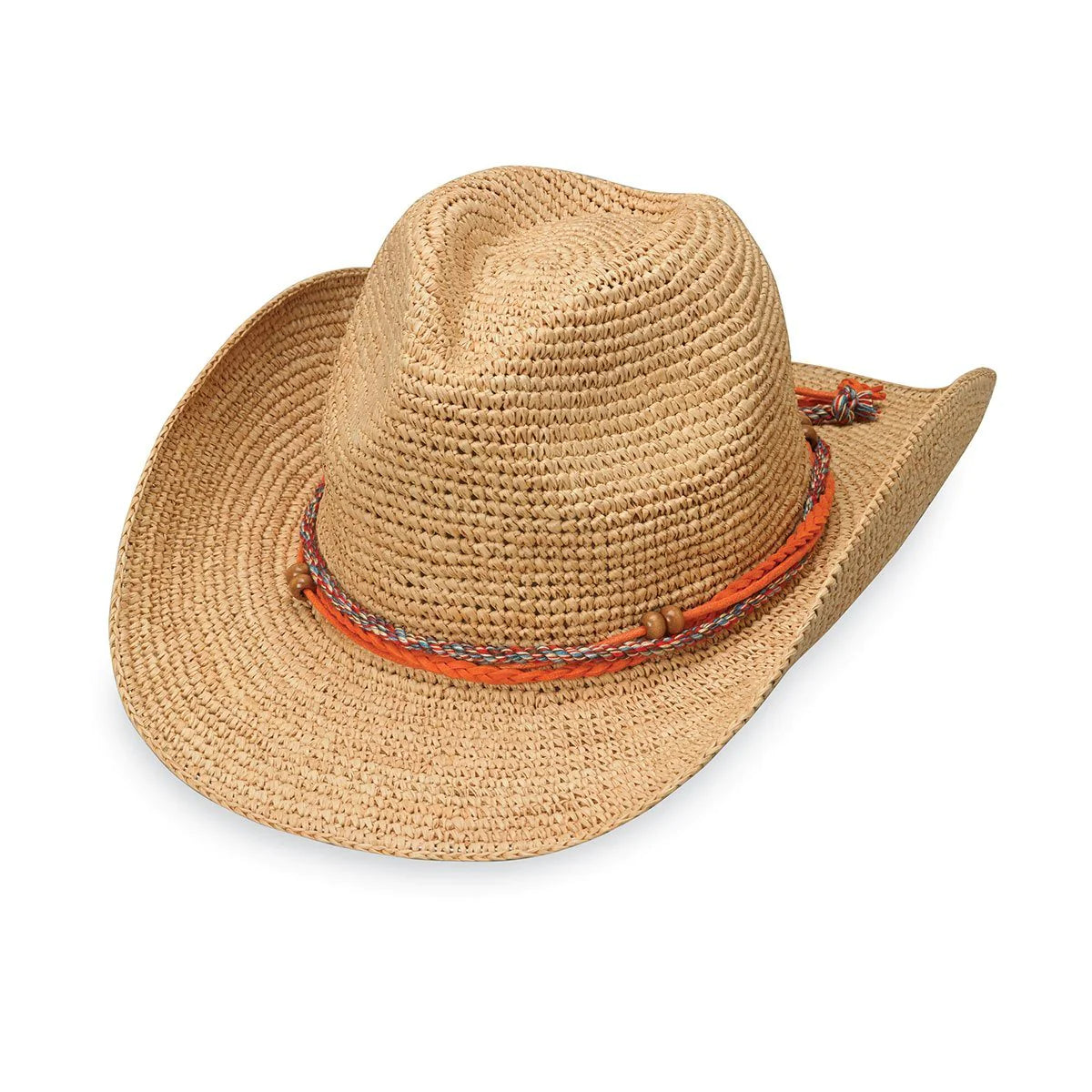 Whether exploring the Southwest or lounging at the beach, this artsy cowboy sun hat will be your new summer favourite. The wire-edged brim makes it easily moldable to your exact style. A faux suede leather and colourful beaded band makes it interesting.