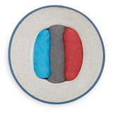 Inside of hat stuffed with three shirts to hold shape for packing
