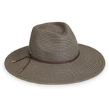 Grey hat with a wide brim on a white background