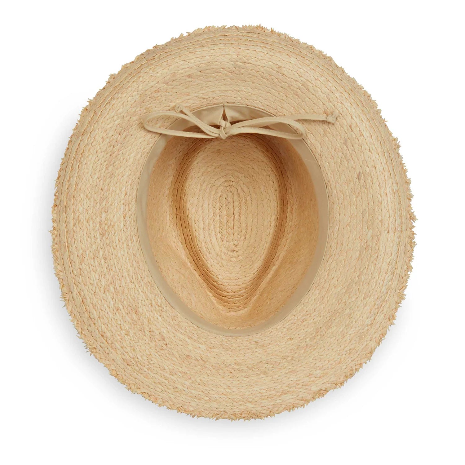 Light fraying on the brim and a natural fiber weave gives this hat the perfect look for outdoor festivals or an island tiki bar. Black ribbon and braided raffia trim adds a unique touch.