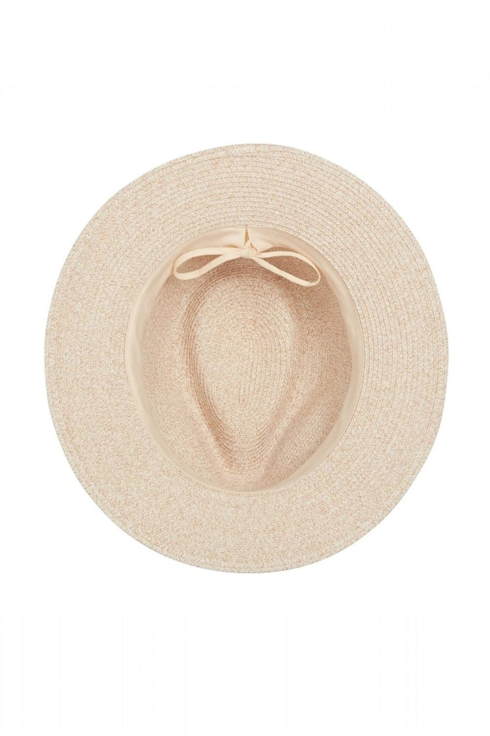Beige hat with a ribbon on a white background