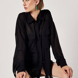 Cut from lightweight chiffon to an oversized fit designed to create a free-flowing silhouette, this shirt is the perfect pick for both on and off-duty dressing. Framed by a collared neckline and long sleeves, it boasts a concealed button placket, twin chest patch pockets, and a dipped hem. Tuck into tailored shorts or style with jeans when the weekend arrives.