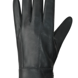 This leather glove, with its distinctive arched design, offers both elegance and functionality. The soft faux fur acrylic lining and cuff deliver warmth, while the zig-zag elastic on the palm side guarantees a perfect fit.