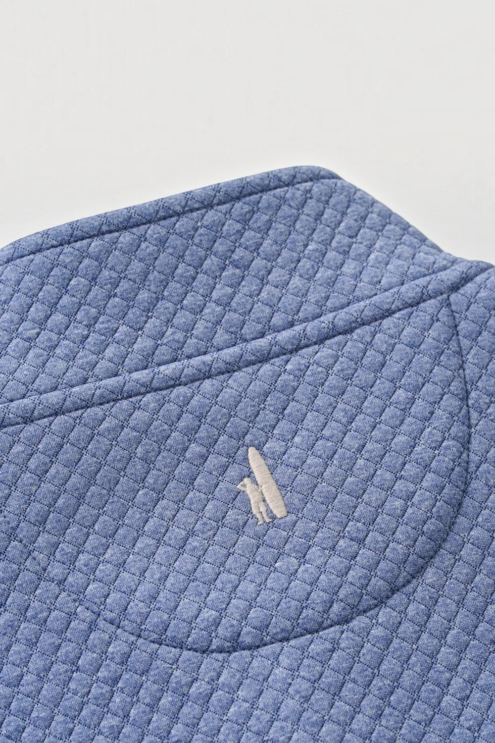 Broderick's Clothing Co. blue moratronic diamond knit pullover with embroidered logo detail